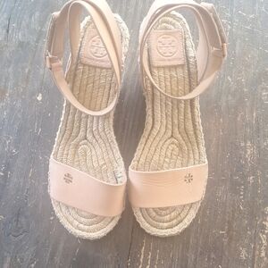 Tory Burch Nude Pink Leather Espadrille Sandals
